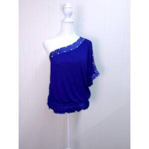 Rue21 Blue Studded Top Medium‎ Womens One Shoulder Nightout / #8065